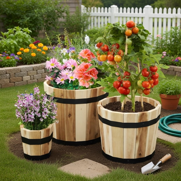 Topcobe Outdoor Wooden Planter Box with Drainage Holes Set of 3, Vertical Planters for Outdoor Plants, Garden Beds Outdoor