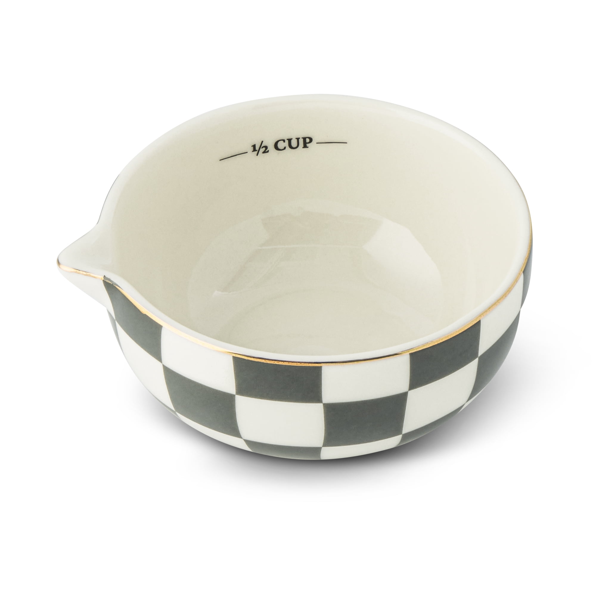 Thyme & Table 5-Piece Ceramic Mixing Bowl and Measuring Set - Green Checkered