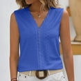 thumbnail image 5 of up to 60% off Gifts Usmixi Womens Tank Tops Casual Solid Lace Trim Hollowed Going out Shirts Vest Summer Trendy Plain V-Neck Sleeveless Shirts Blouse Blue XXL, 5 of 5