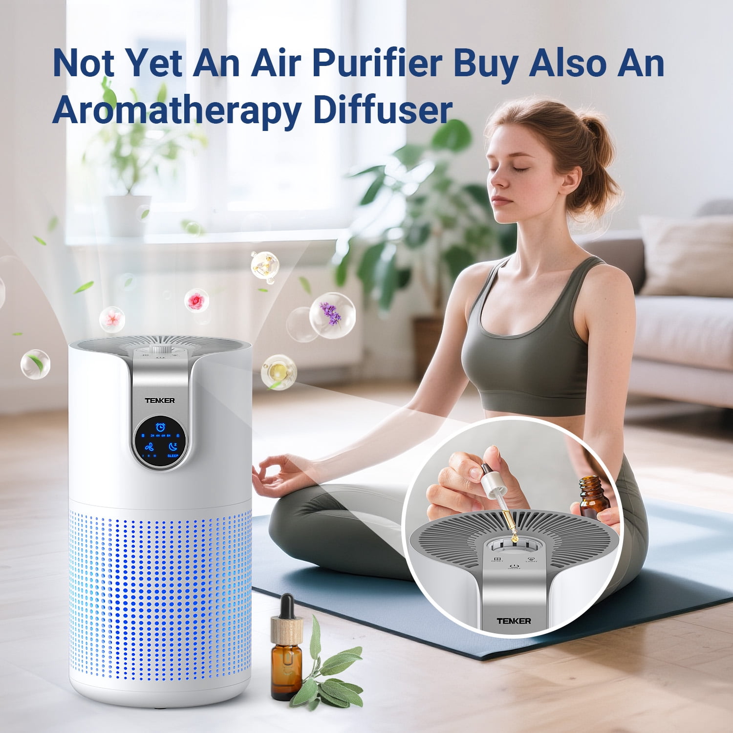 TENKER Air Purifiers for Home Large Room Up to 1500ft² with Aromatherapy, HEPA Air Purifier Air Filter Cleaner 15dB, White
