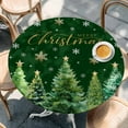 thumbnail image 2 of Christmas Tree Green Round Tablecloth, Fitted Table Cover with Elastic for 36"-44" Round Tables, Winter Snowflakes Xmas Pine Tree Table Cloth Outdoor Indoor Dinning Party Waterproof Tablecloths, 2 of 7