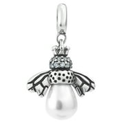 Queenberry 925 Sterling Silver Queen Bee Hornet CZ Seashell Pearl Dangle Bead for European Charm Bracelets