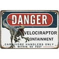thumbnail image 1 of Letrero de hojalata AntSwegg Danger Velociraptor Containment Letrero de metal Decoración de pared Tamaño: 8 x 12 pulgadas, 1 of 4