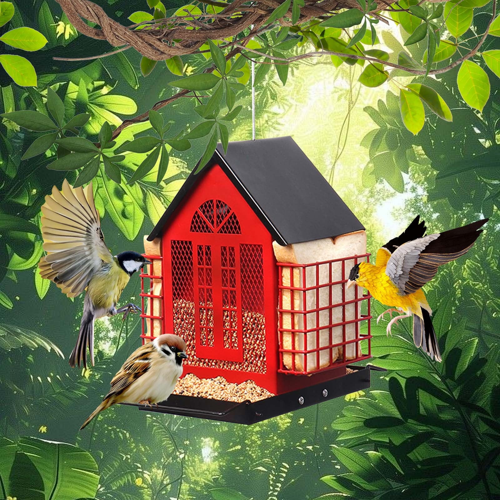 Bird Feeder,Wild Bird Feeders,Feeder Suitable For Outdoor Hanging Metal Outdoor Feeder Decoration,Window Bird Feeders for Outdoors,Bird House Pole for Garden Yard Decoration