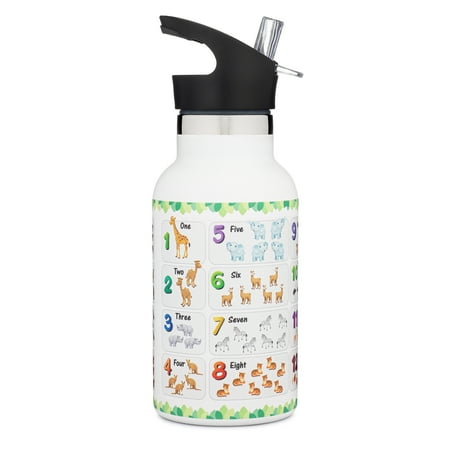 

Woods Throne 12 ounce kids learning water bottle with leak proof straw style top | sippy cup | dishwasher safe.… (Numbers)