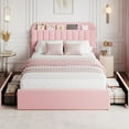 thumbnail image 2 of EliteEdge Queen Upholstered Bed Frame with Storage Headboard & 2 Drawers, Boucle Fabric Platform Bed with Bookcase, No Box Spring Needed, Easy Assembly, Pink, 2 of 6