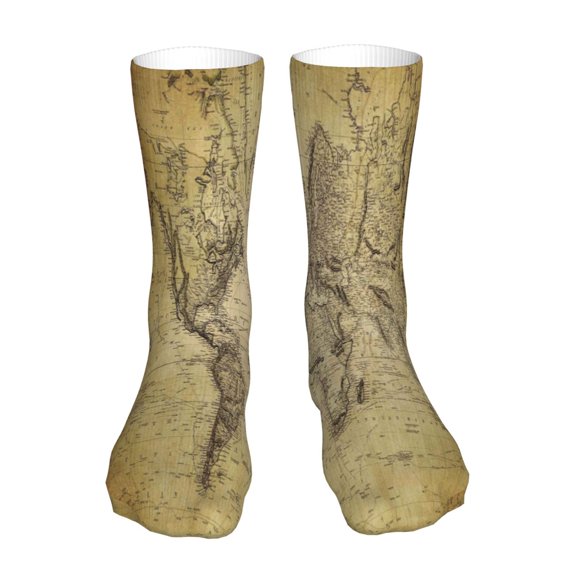 Uemuo Vintage World Map for 16in Socks, Cotton Socks Sports Socks Knee High Socks Comfortable Socks For Men, Women