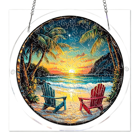 PAGEIA Acrylic Jigsaw Puzzle Suncatcher,Sunset Beach Stained Glass Style Puzzle for Adults,Diy Sun Catchers Indoor Window,Home Decor,Creative Gift for Mothers Day,Birthday,Mom,Grandma-S