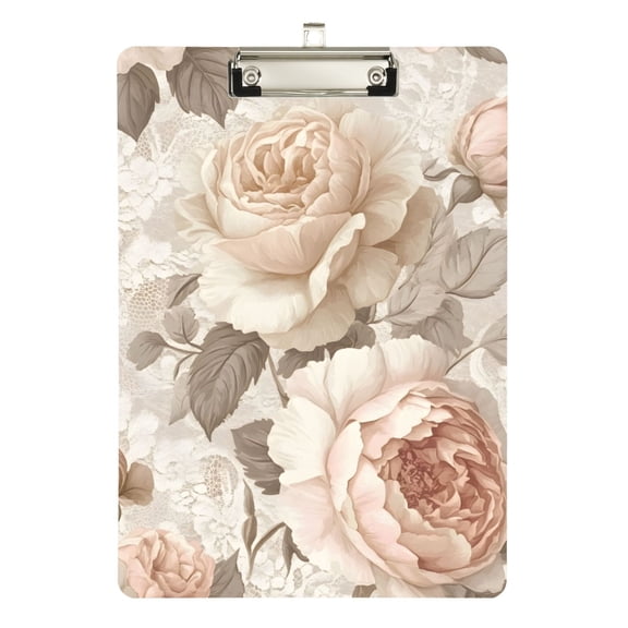 FORMRS Acrylic Clipboard with Low Profile Clip Standard A4 Letter Size, 12.5" x 9", Lace and Floral