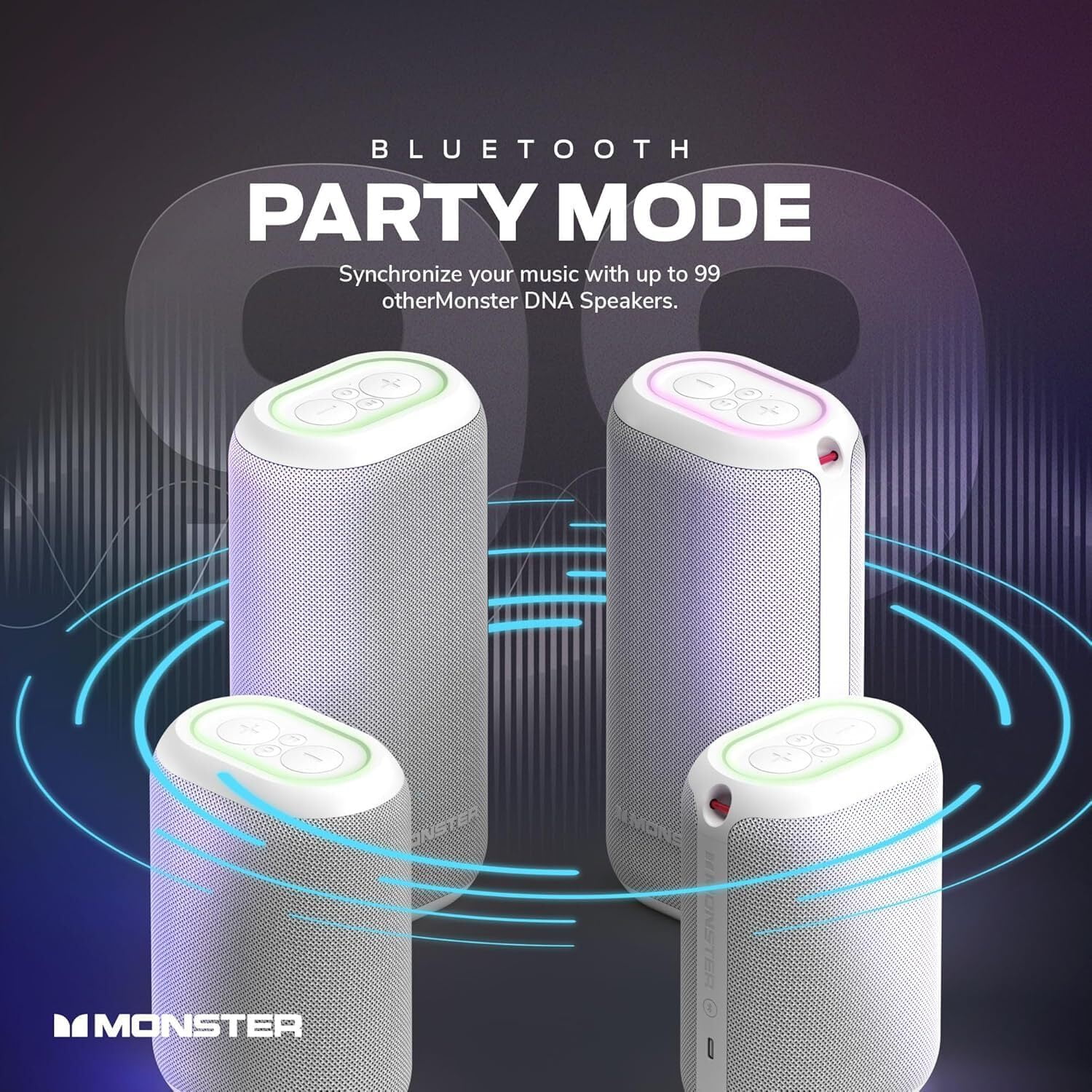 Monster DNA Max Portable Bluetooth Speaker, 360° Bass Sound, 10W Qi Charging Pad, IP67 Waterproof, Indoor & Outdoor
