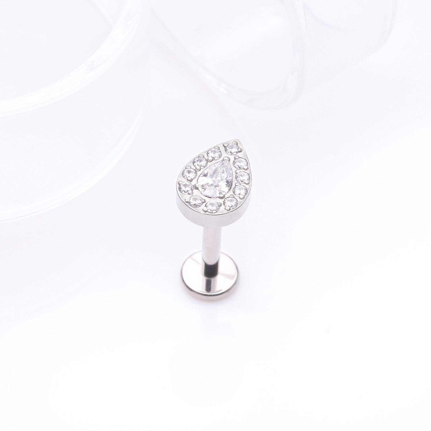 Implant Grade Titanium Brilliant Teardrop Sparkle Internally Threaded Flat Back Stud Labret