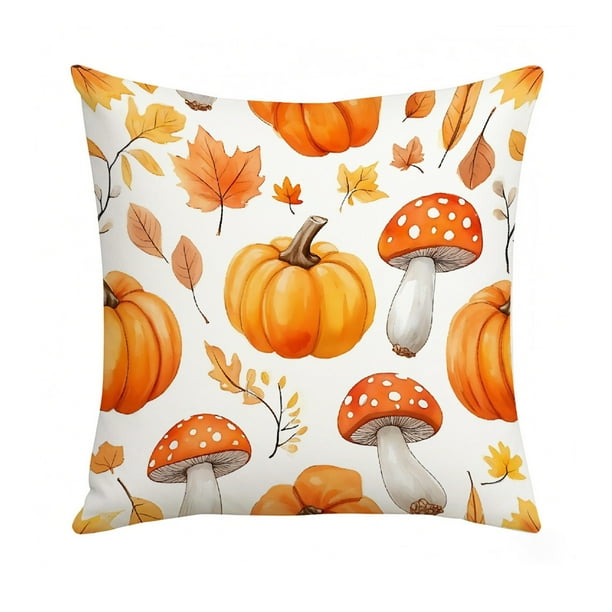 Mom's Best Fundas de almohada de Acción de Gracias de 17,7 x 17,7 pulgadas, con diseño de calabaza otoñal y tela suave con cremallera oculta para decoración del hogar.