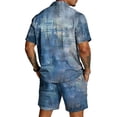 thumbnail image 6 of Men's 2 Piece Summer Outfit Casual Short Sleeve Button Down Shirt and Drawstring Shorts Set Texture Print Vacation Tracksuit, 6 of 6