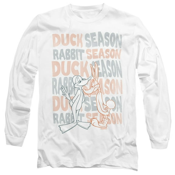 Looney Tunes Duck Season Rabbit Season Long Sleeve Adult 18/1 T-Shirt White