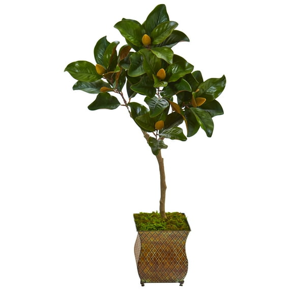 Nearly Natural 42in. Magnolia Leaf Artificial Tree in Decorative Metal Planter