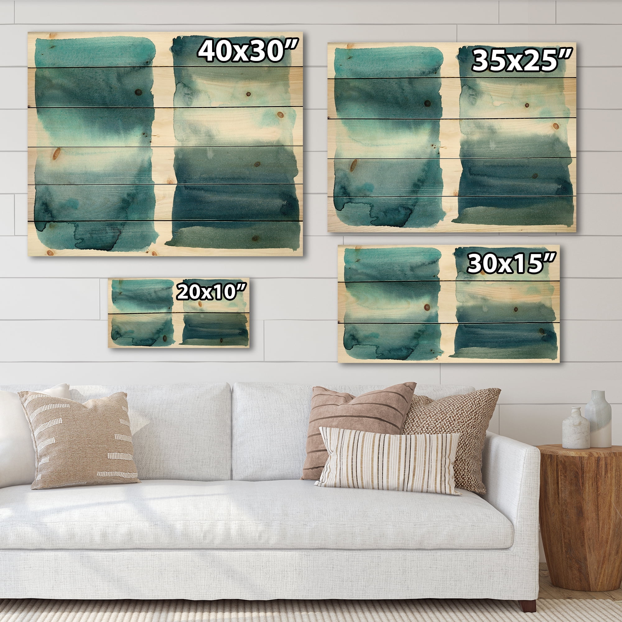 Designart 'Abstract Impression Ocean Blue Aquatic I' Modern Print on Natural Pine Wood