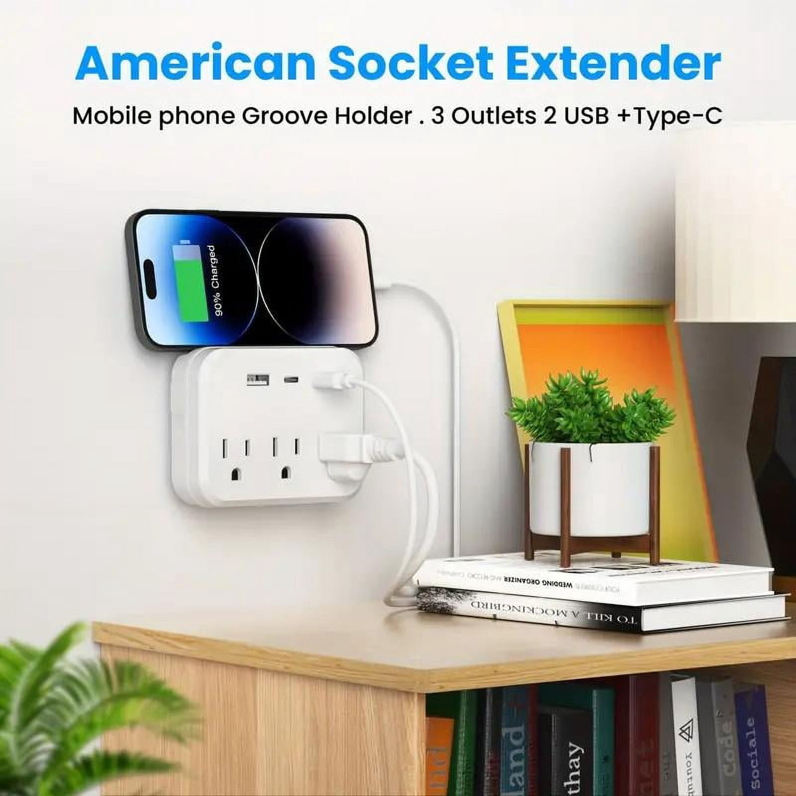 USB Outlet Extender Surge Protector - Multi Plug Outlet with Rotating Plug,Power Strip with 3 AC Spaced Outlet Splitter and 3 USB Ports (1 USB C) for Travel, Home, Office
