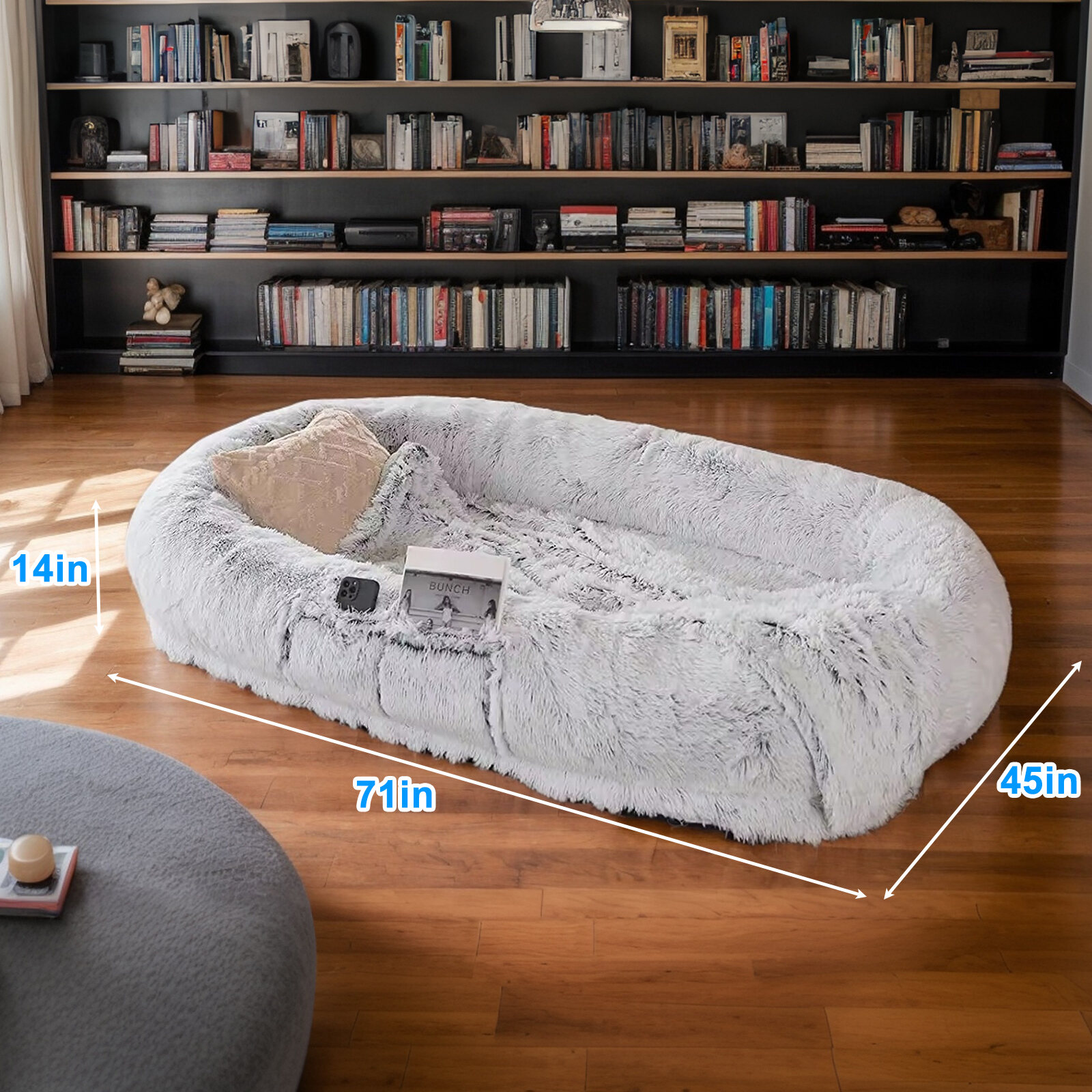 Dog Bed Human Dog Bed, Washable Faux Fur Dog Bed for People Doze Off, Napping Orthopedic Dog Bed,71''x45''x14'' Size Fits You and Pets (Grey) - Blankets and Pillows NOT INCLUDED,Orthopedic Dog Bed
