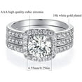thumbnail image 3 of 18K White Gold Plated Cubic Zirconia Three-in-One Halo Wedding Engagement Promise Eternity Ring Set for Women, 3 of 6