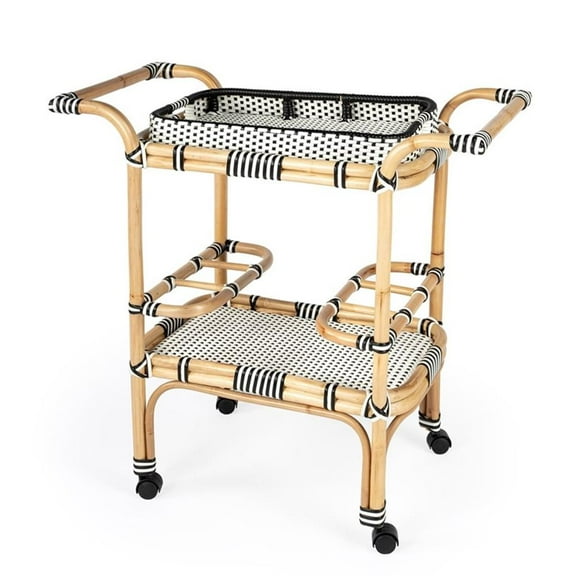 Beaumont Lane Black & White Rattan Bar Cart