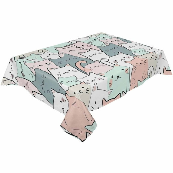Cartoon Cat Rectangle Tablecloths 52x70,Funny Cute Colorful Animal Pet Table Cloth Table Cover Indoor/Outdoor Tabletop Decor for Wedding Holiday Party Dinner Baby Shower