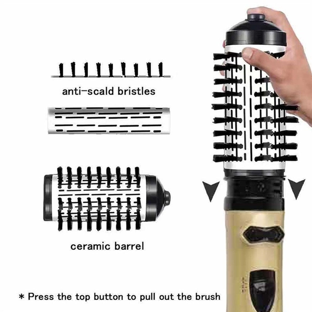 Yiliangx 3-in-1 Hot Air Styler and Rotating Hair Dryer, 2 Interchangeable Brushes for Dry and Wet Hair(Glod)