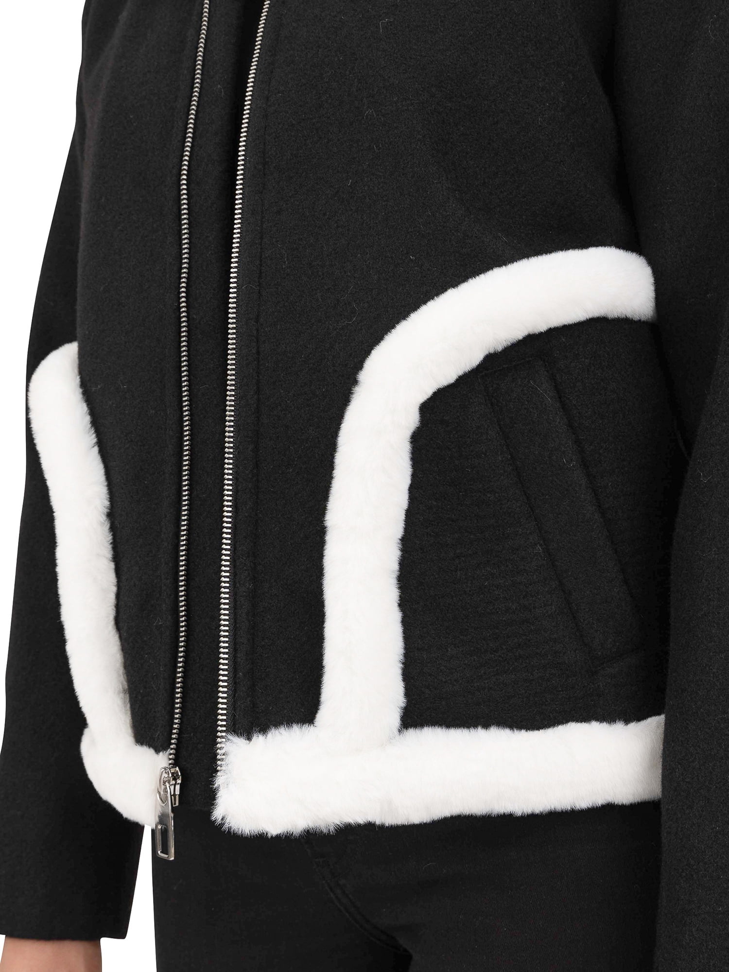 Cyn & Luca Women's Bomber Jacket with Faux Fur Trim