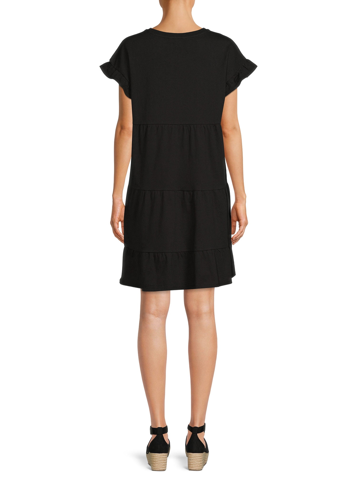 Time and Tru Women's Flutter Sleeve Tiered Dress