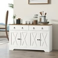 thumbnail image 2 of Sideboard, Buffet Cabinet with 2 Drawers, 2Storage Cabinets, 4 Barn-Style Doors and Adjustable Shelves, Farmhouse Buffet Table with Storage, Wood Grain Top, White, 2 of 9
