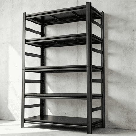 5 Tier 36"Wx72"H Garage Shelving, Utility Kitchen Shelves,Shelving Unit Heavy Duty, 2400lb Steel Rack, Adjustable Metal Shelving for Pantry Industrial Basement Bathroom Warehouse Closet,Black,16"D