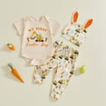 thumbnail image 2 of UngA My First Easter Baby Boy Outfit Excavator Bunny Short Sleeve Romper Pants Hat Infant Onesie Newborn Spring Summer Clothes (Beige,12-18 Months), 2 of 4