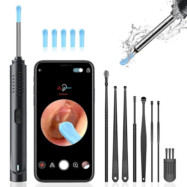 Cikiki HD Visual Ear Wax Removal Kit with Camera & Light, Smart Otoscope Ear Cleaner for Phone & Android, Wax Remove Ears Picker Tool with Replacement Tips, Black