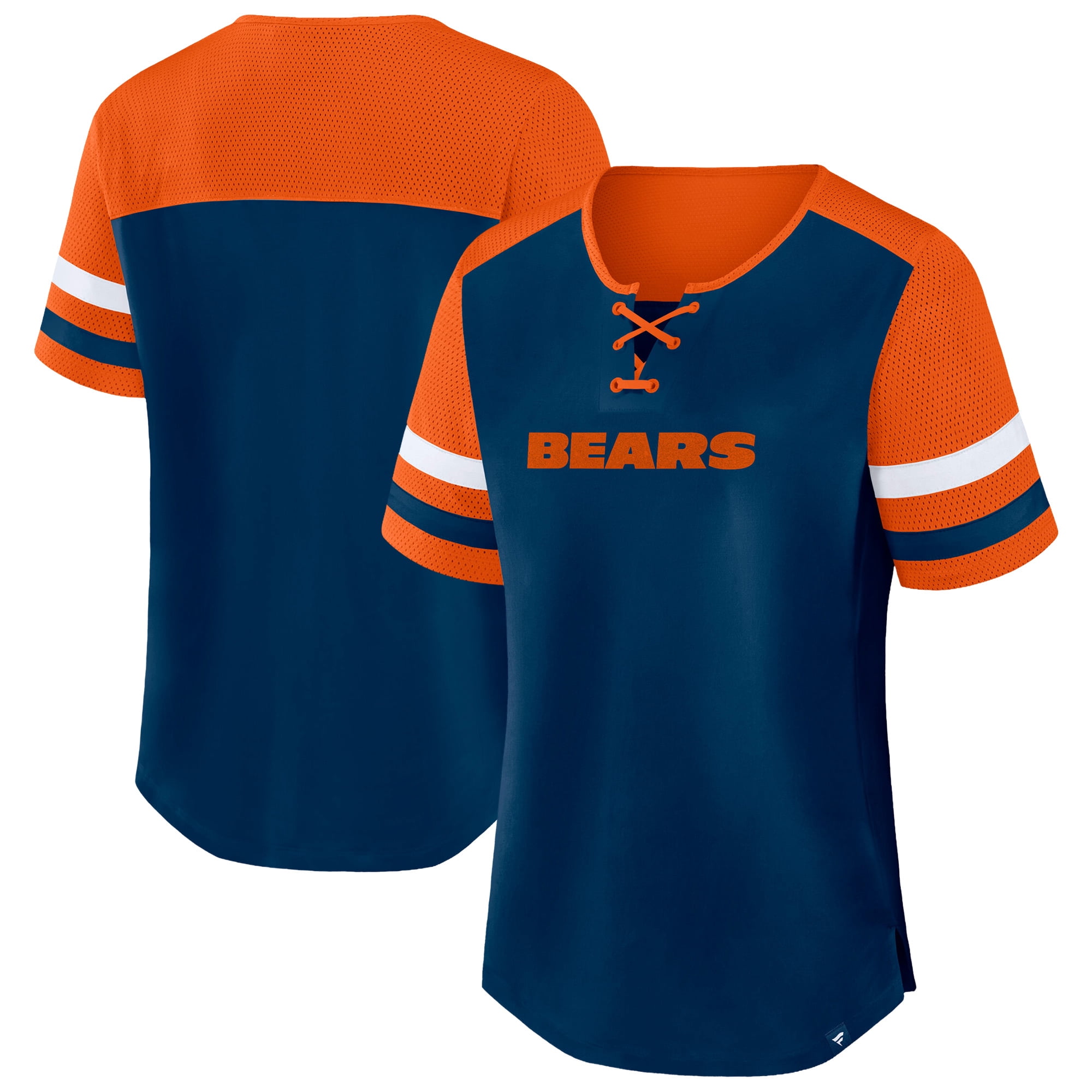 Women's Fanatics Navy/Orange Chicago Bears Plus Size-Throwback Curl Route Lace-Up T-Shirt
