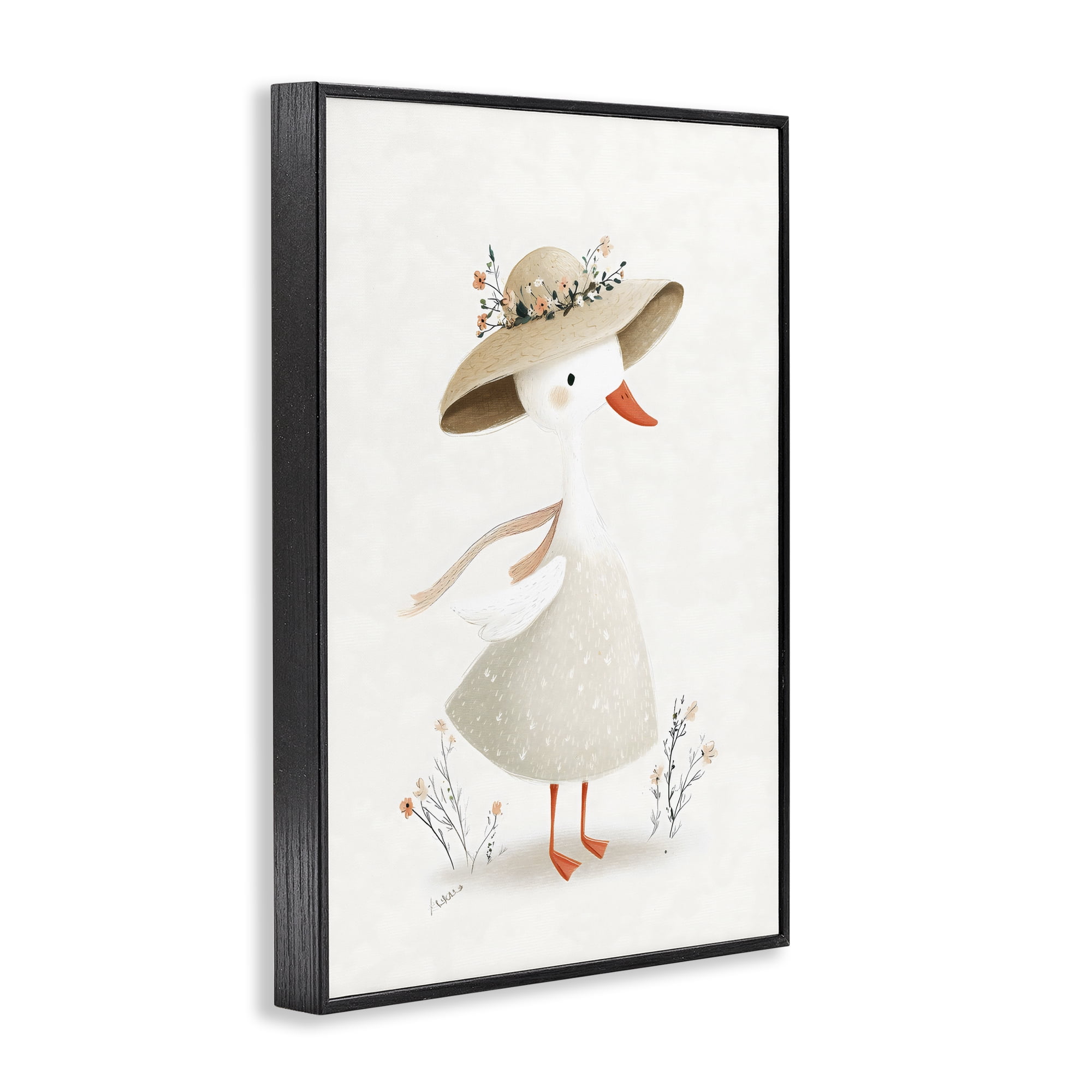 Stupell Industries Charming Goose in Sunhat Black Framed Giclee Art, design by Ink Drop Loft