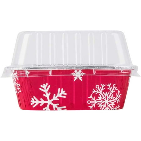 

Disposable Aluminum Holiday 1 lb Mini Loaf Pans with Clear Snap on Lid #9302X (10)