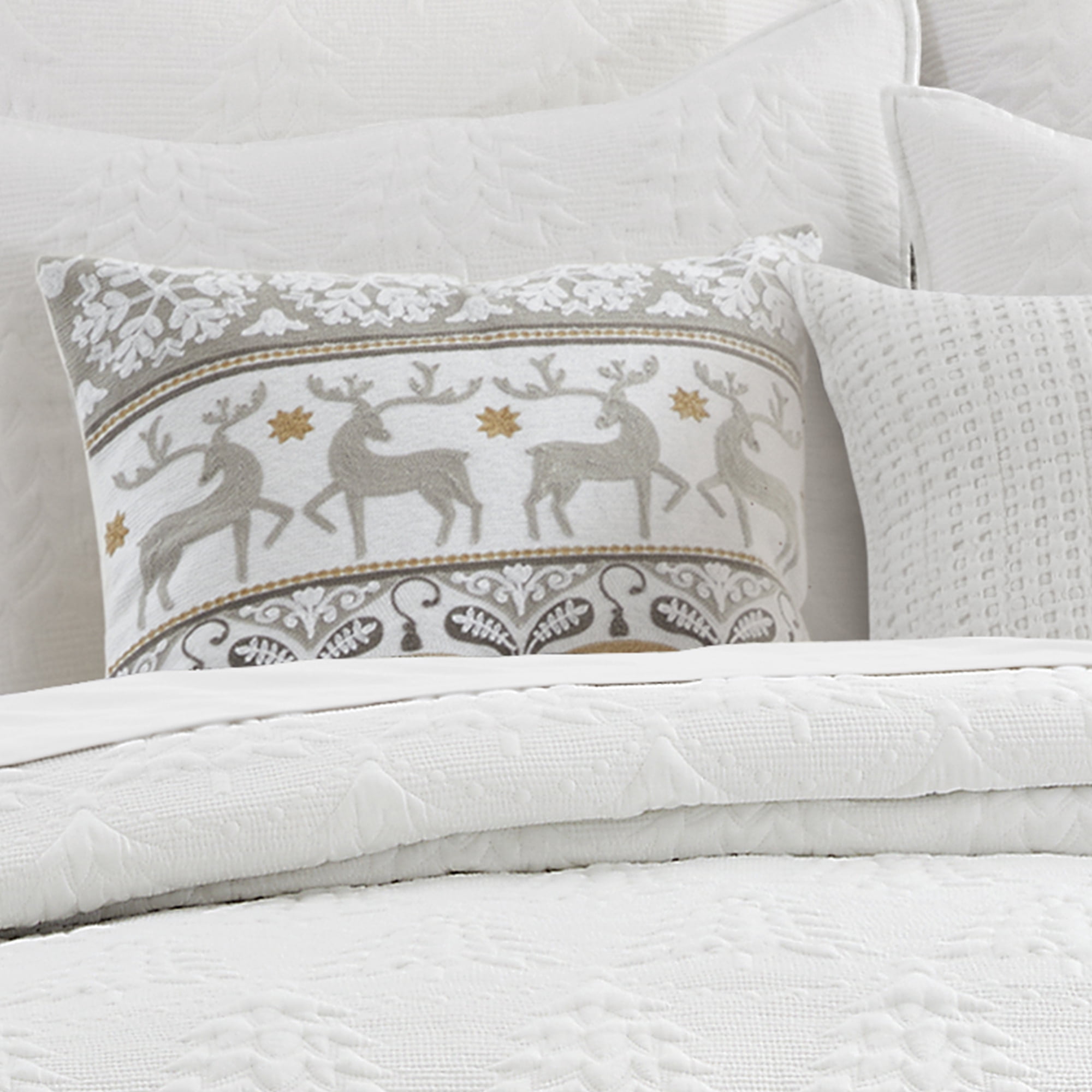 Levtex Home - O Christmas Tree - Decorative Pillow (18x18in.) - Reindeer - Taupe, Cream