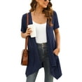 thumbnail image 6 of Uvplove Women's Short Sleeve Summer Open Front Cardigan Lightweight Knit with Pcokets,Navy Blue,M, 6 of 8