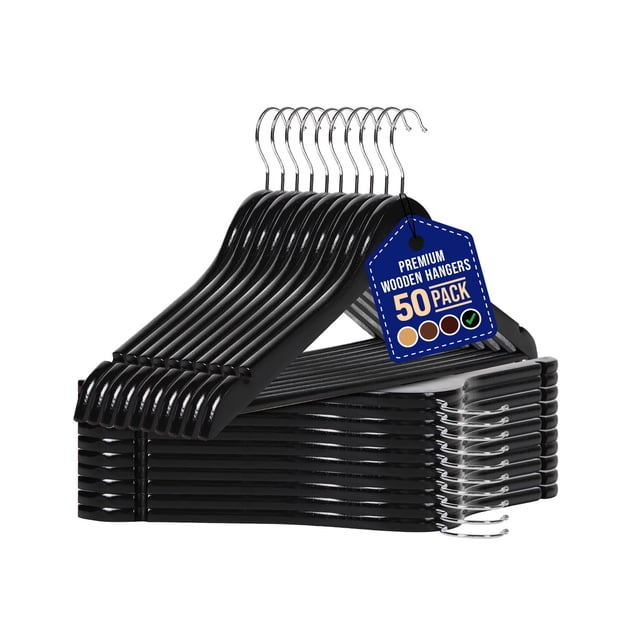 Juego de perchas de madera Lifemaster, 50 piezas, antideslizantes, color negro