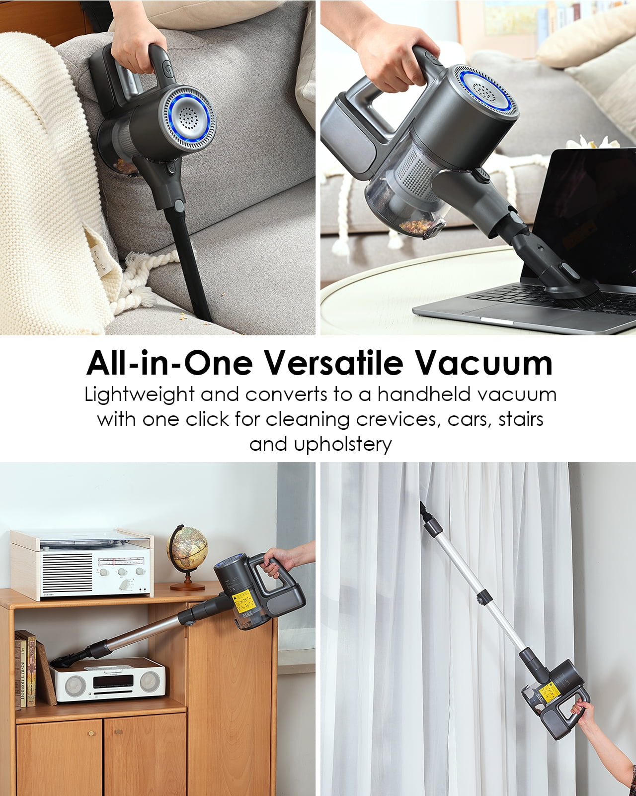 Cordless Vacuum Cleaner, 40Kpa 35Mins Stick Vacuum, Lightweight and Versatile, Deep Cleans, Self-Standing, Green LED