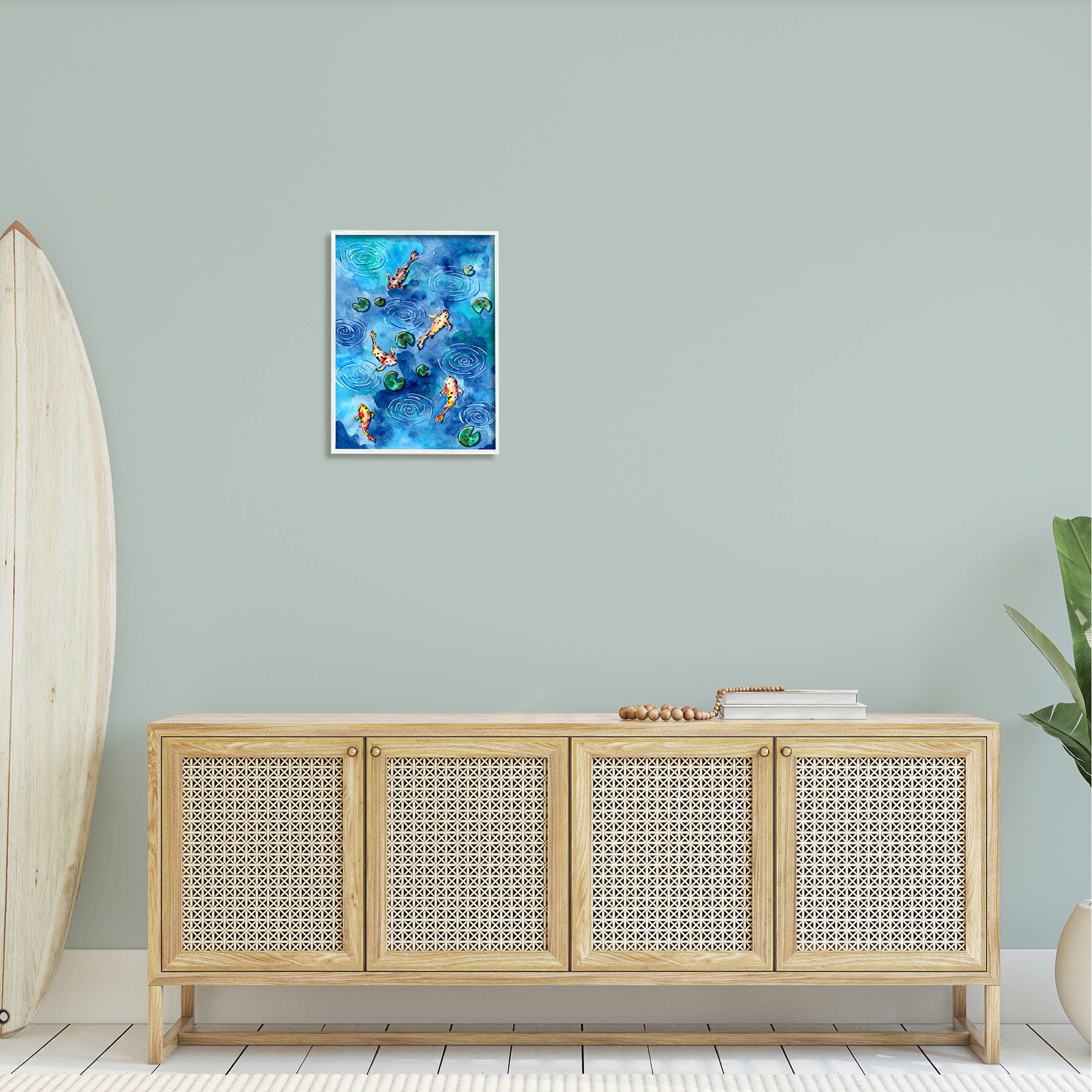 Koi Fish Ripples Pond Lilies Animals & Insects Painting White Framed Art Print Wall Art