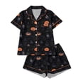 thumbnail image 3 of FASHOFT Womens Halloween Pajamas Set Ghost Pumpkin Printing Button Up Pjs Short Sleeve Ruffle Sleepwear Notch Collar Bride Soft Comfy Pj Lounge Sets Black L, 3 of 9