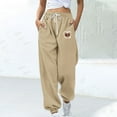 thumbnail image 2 of Sweatpants for Women Trendy Print Drawstring Casual Loose Fitting Yoga Sporty Gym Athletic Jogger Pants with Pockets,Khaki 4,2XL, 2 of 5