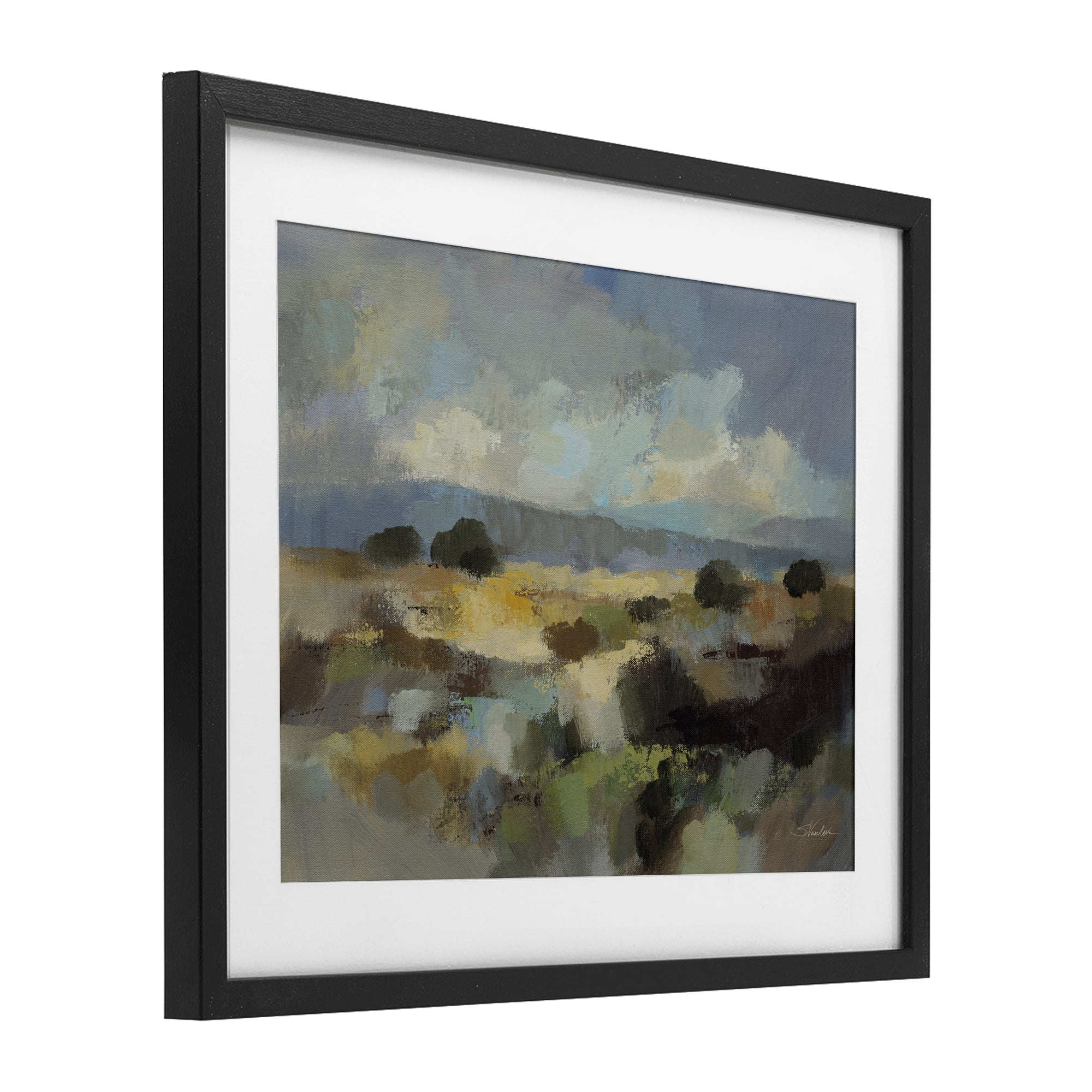 Stupell Industries Muted Blue Landscape with Clouds Black Framed Print Under Glass, design by Silvia Vassileva