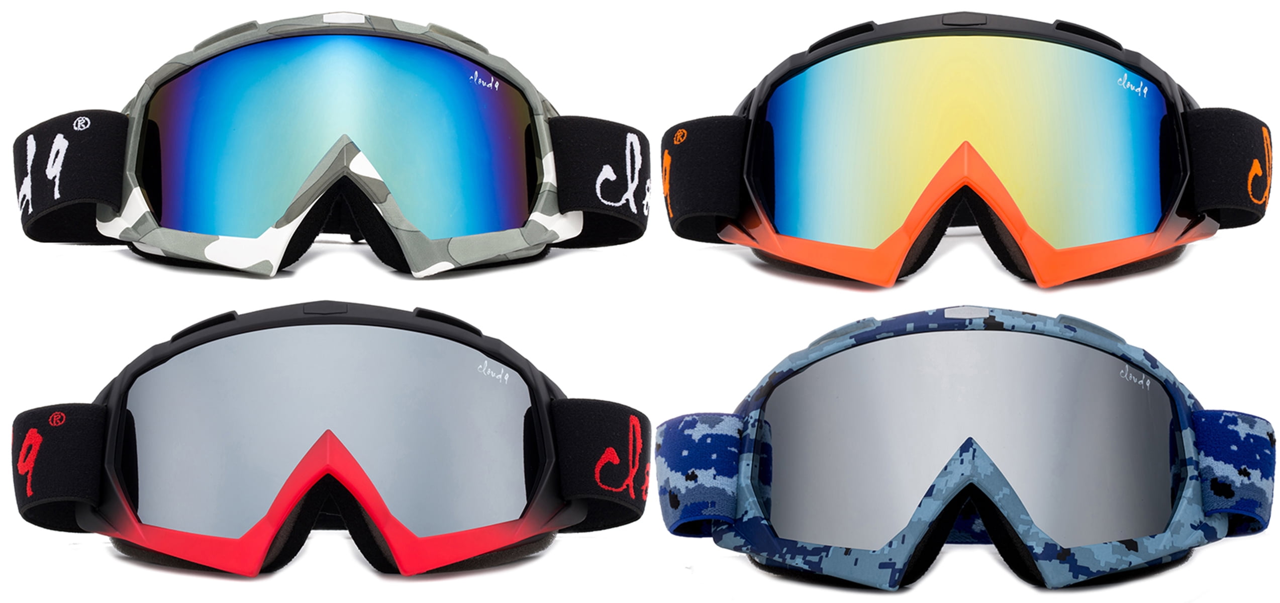 Cloud 9 Kids Snow Ski Goggles Youth Black Orange Flash Mirror Pouch Included 