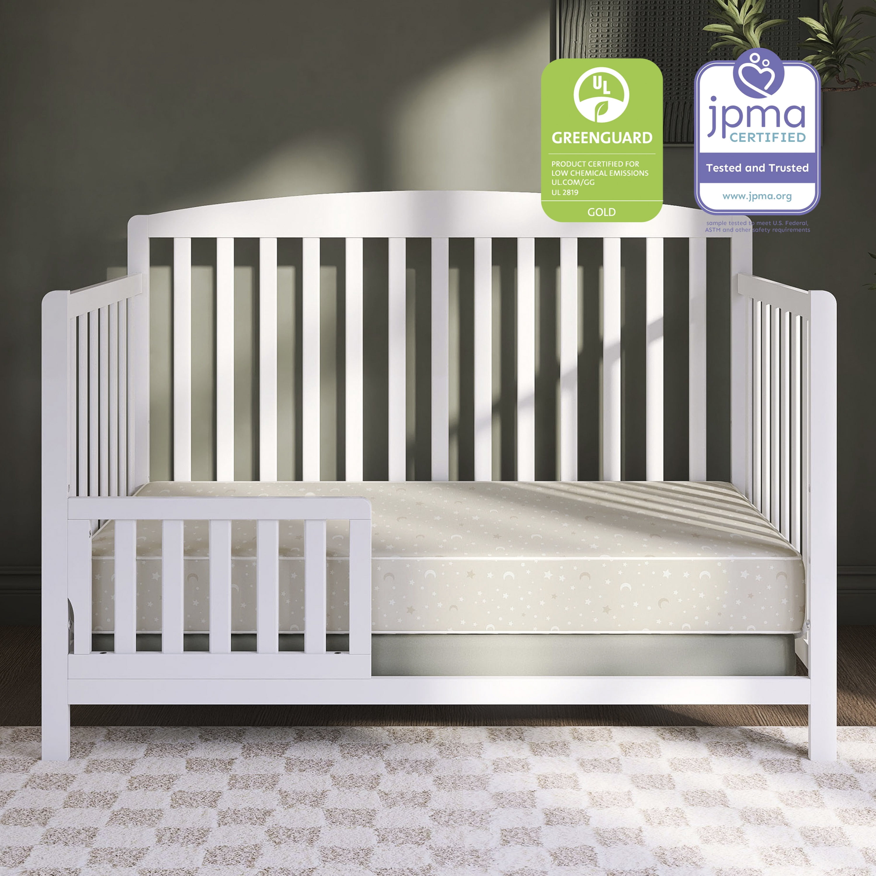 Dream On Me Starry Night Crib and Toddler Mattress / Greenguard Gold environment safe baby mattress, Grey Stars Vinyl Cover