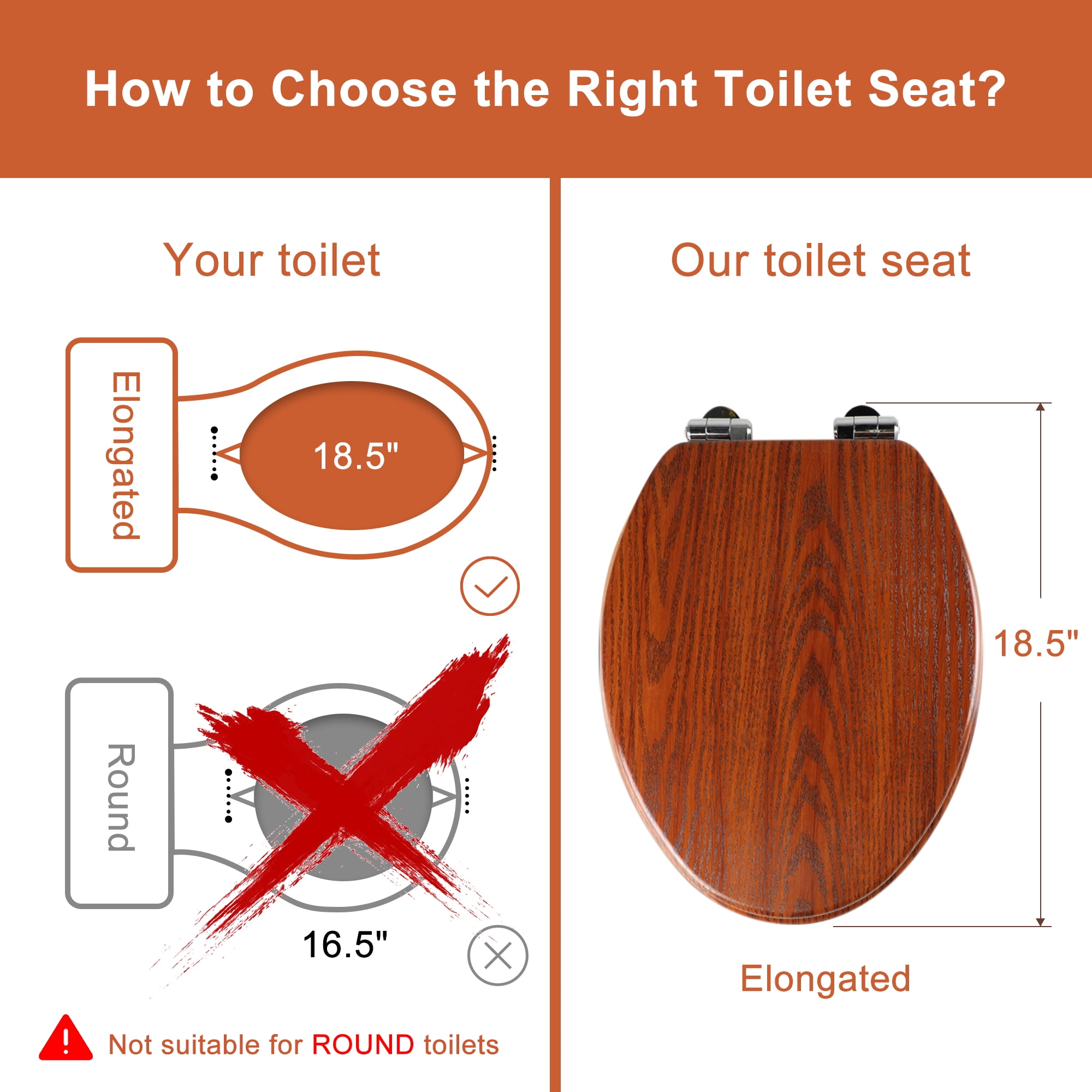 Elongated Toilet Seat Molded Wood Toilet Seat with Quietly Close and Quick Release Hinges, Easy to Install also Easy to Clean by Angol Shiold (Elongated, Brownish Yellow)
