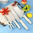 thumbnail image 2 of Knife Block Set, 5-Piece White Stainless Steel Kitchen Knife Set with Universal Knife Block Holder, Sharp Non-Stick Chef Knives for Home Restaurant Apartment (White), 2 of 7