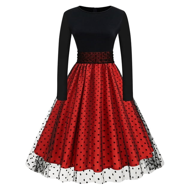 Robe à Manches Longues pour Femmes, Style Vintage Robe en Panneau en Maille, Design Manches Bouffantes Ou Jupe, Tenue de Soirée Décontractée, Polyester Confortable