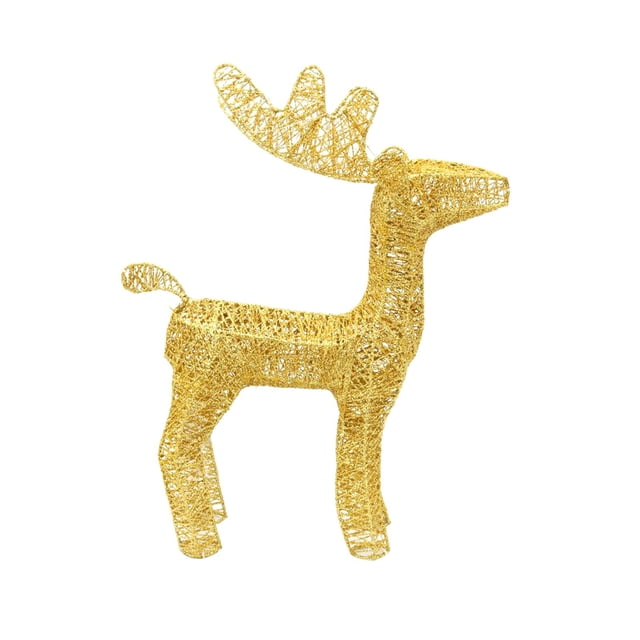 Reno navideño iluminado, estatua de ciervo navideño, decoraciones artificiales grandes de ciervo centelleante para patio delantero interior y exterior Luz de color dorado
