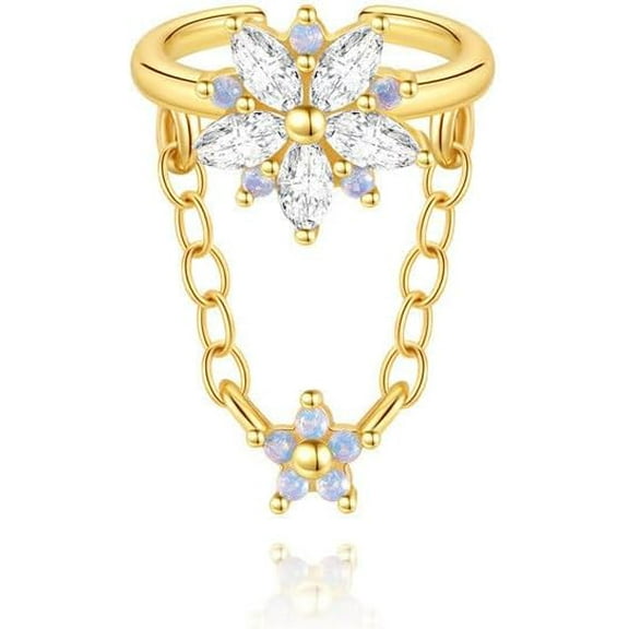 925 Sterling Silver Snowflake Ear Cuff Wrap Earring for Women Blue Opal Tassel Chain Drop CZ Crystal Cartilage Earring Non Piercing Clip On Fake Hoop 1 PC